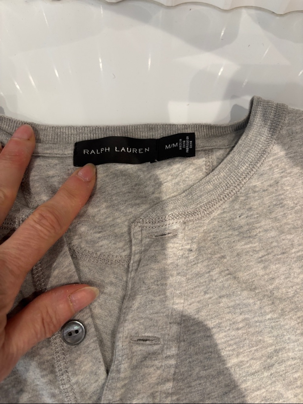 Ralph Lauren Heather Gray Button-Front Henley Tee